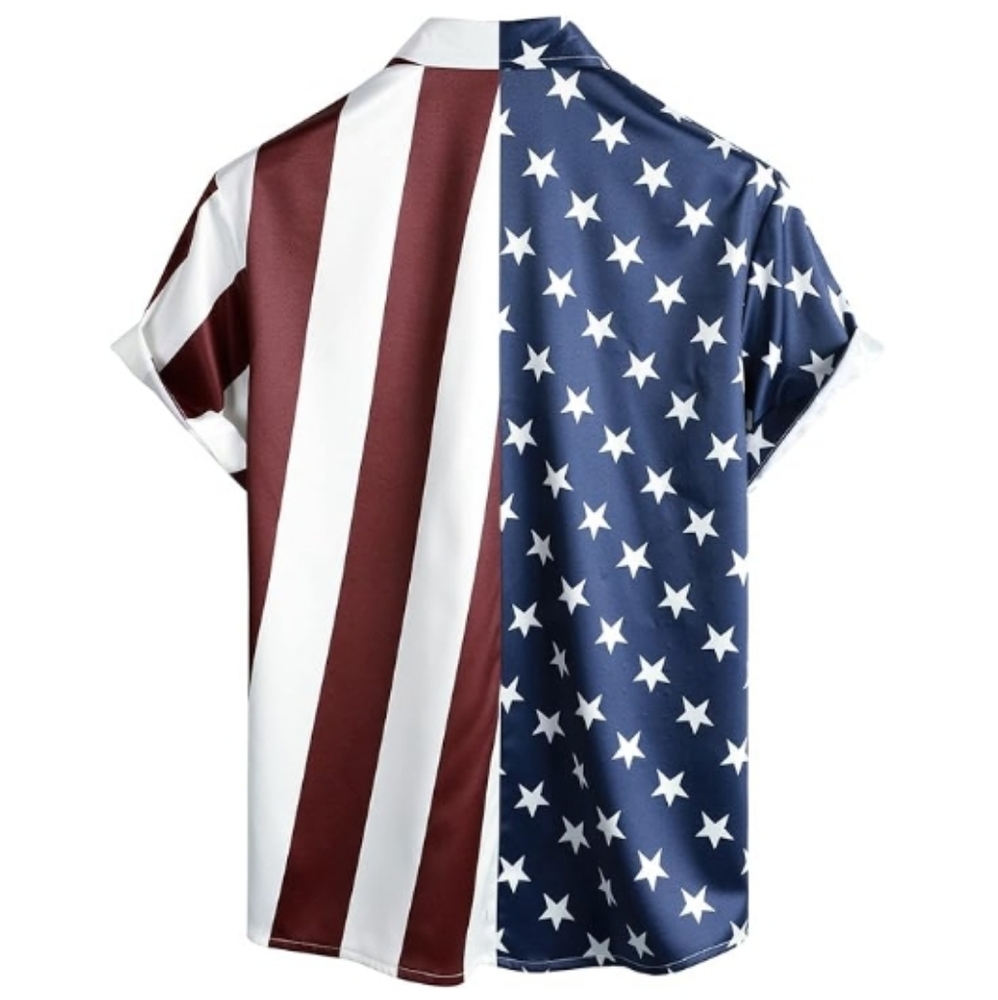 Hawaiian Flamingo Casual Tropical Short Sleeve Shirt American Flag - Picture 2 of 6